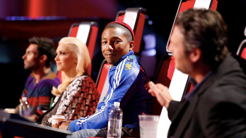 Adam Levine, Pharrell Williams, Christina Aguilera and Blake Shelton in The Voice